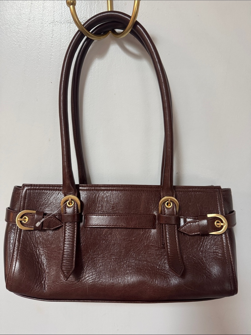 Reformation Beatrice Chestnut Brown Leather Shoulder Bag with Gold Hardware - Picture 6 of 9